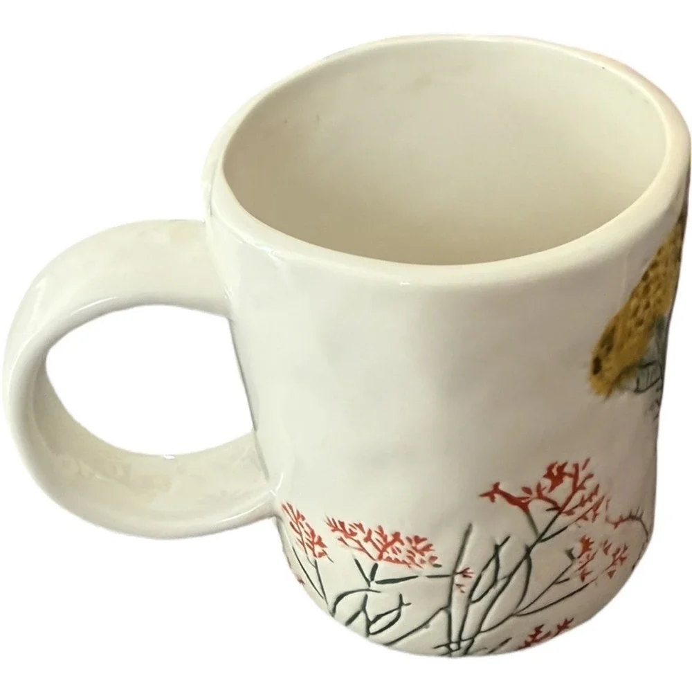 Anthropologie Hand Painted Ceramic Coffee Tea Cup Mug Dagny Monogram J Botanical
